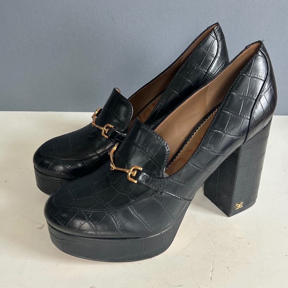 Y2K Sam Edelman Platform Heels Size 8.5 Loafer Horsebit Aretha Dark Academia - Picture 4 of 11